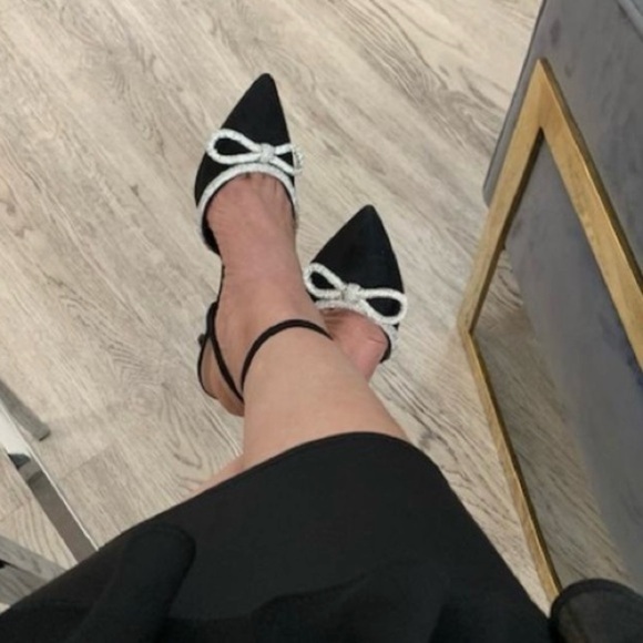 Kelly & Katie Black Blaken Pump Heels Silver Bows Cocktail Party Formal Shoes 7 - Picture 15 of 17
